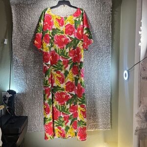 Vintage Lucie Ann Maxi Dress Nightgown Floral Satin Dolman Sleeve One Size